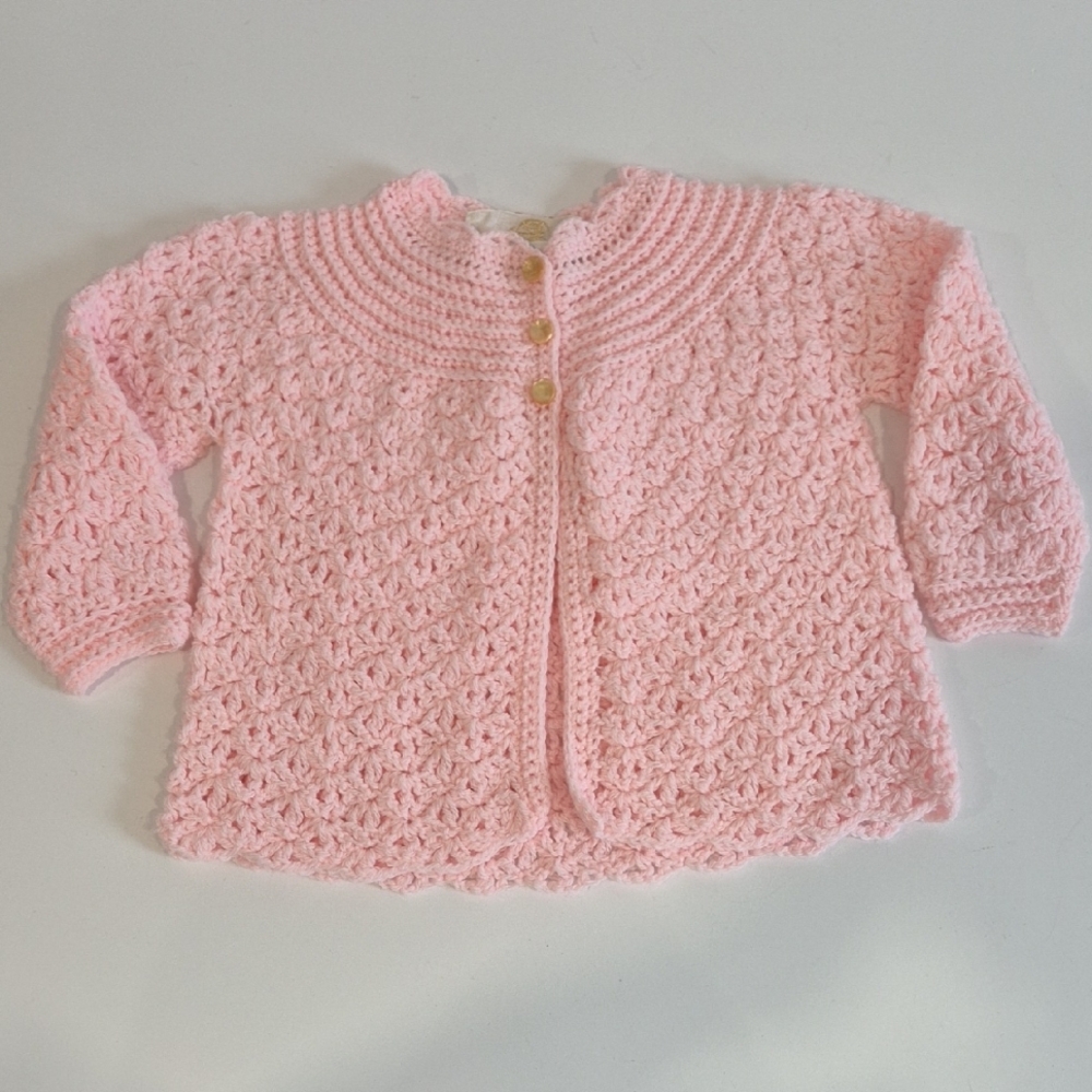 Vintage Pink Hand Knitted Kids Cardigan Sweater